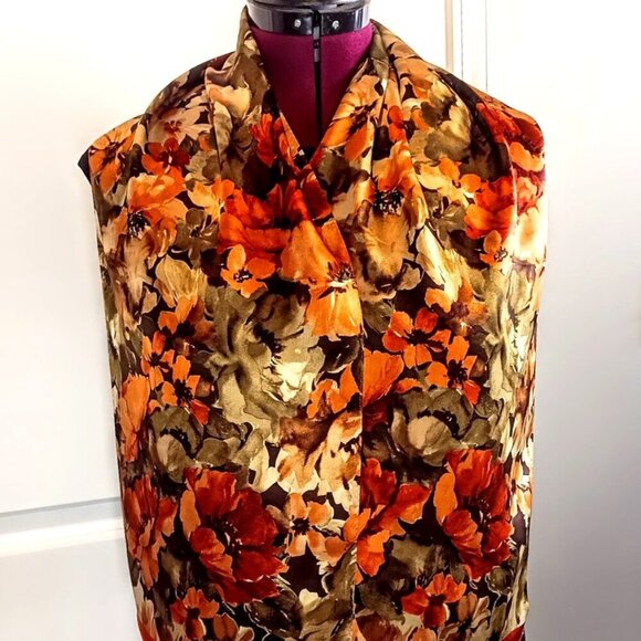 Echo Orange Green Brown Floral Silk Oblong Scarf - Picture 3 of 5